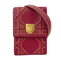 Studded Lambskin Vertical Diorama Clutch on Chain Burgundy GHW - Glampot