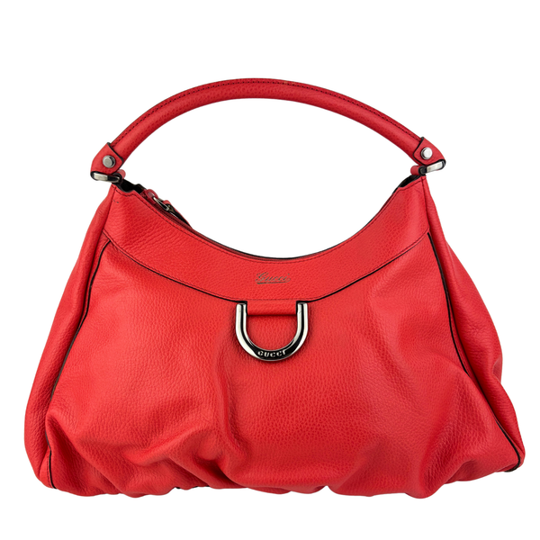 327786 Red Leather Large D-Ring Hobo Bag
