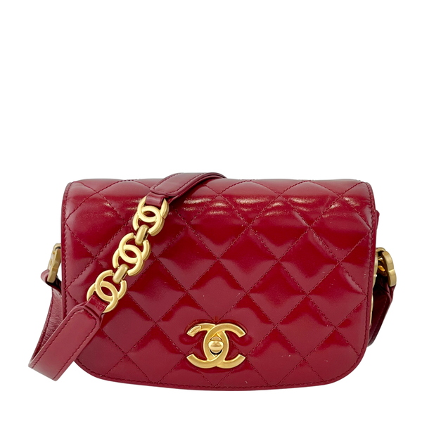 AS3402 Red Shiny Calfskin with Suede My Sweet CC Flap Bag