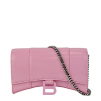 Hourglass Wallet On Chain in Shiny Calfskin Candy Pink