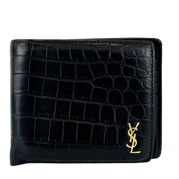 Black Croc Embossed Leather Bifold Wallet