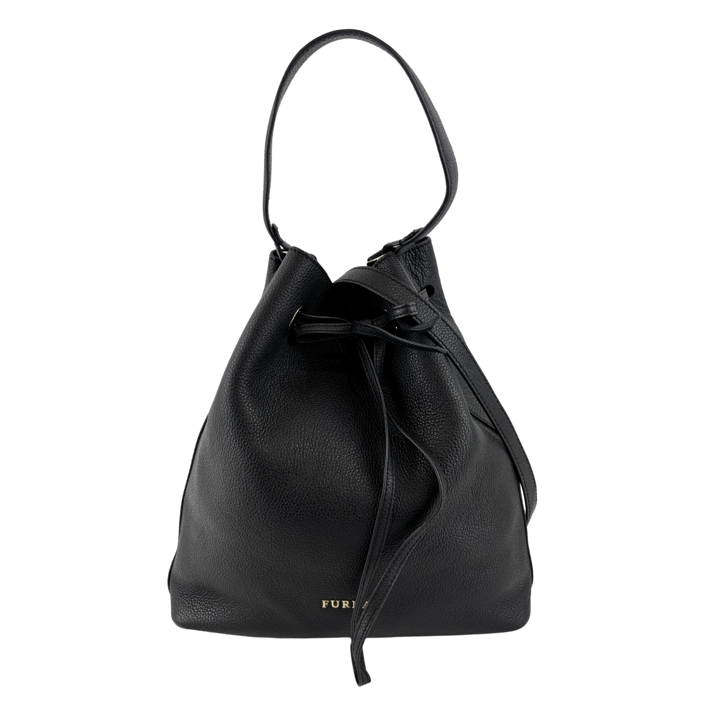 Costanza Black Leather Bucket Bag