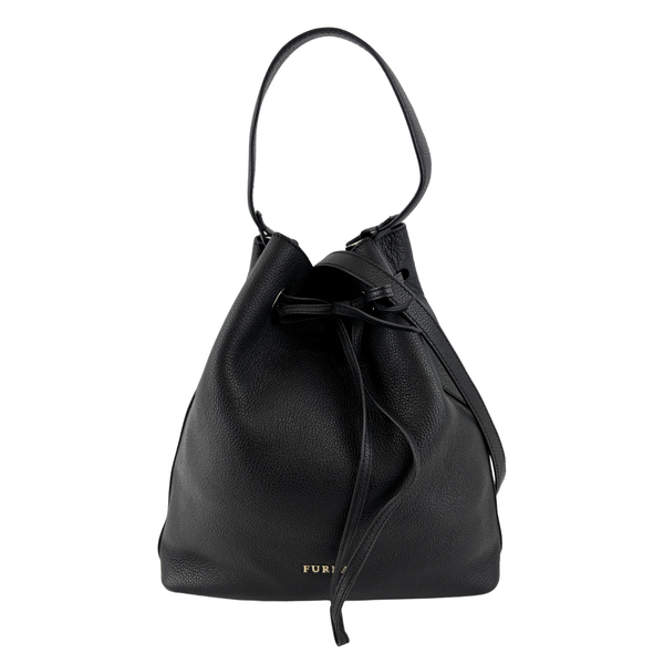 Costanza Black Leather Bucket Bag