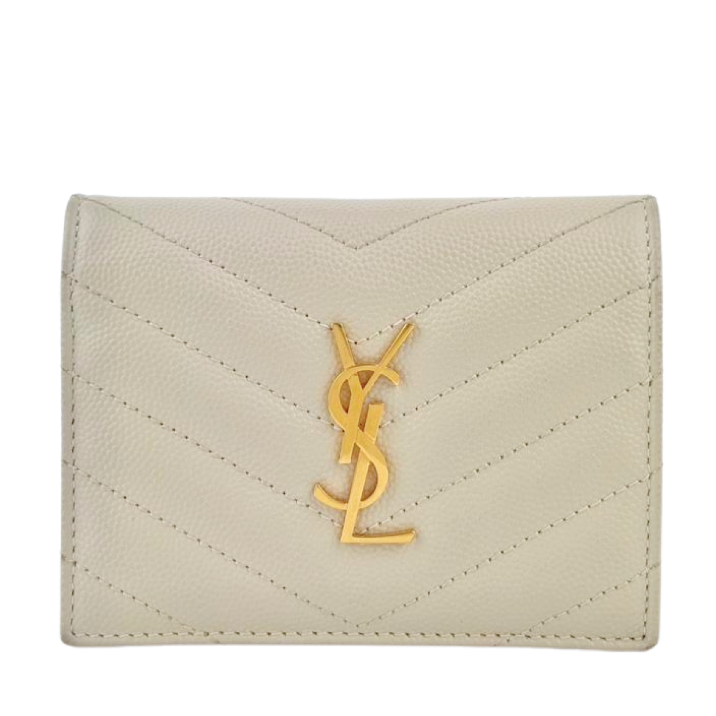 Cassandre Matelassé Flap Grain de Poudre Leather Blanc Vintage Card Case GHW