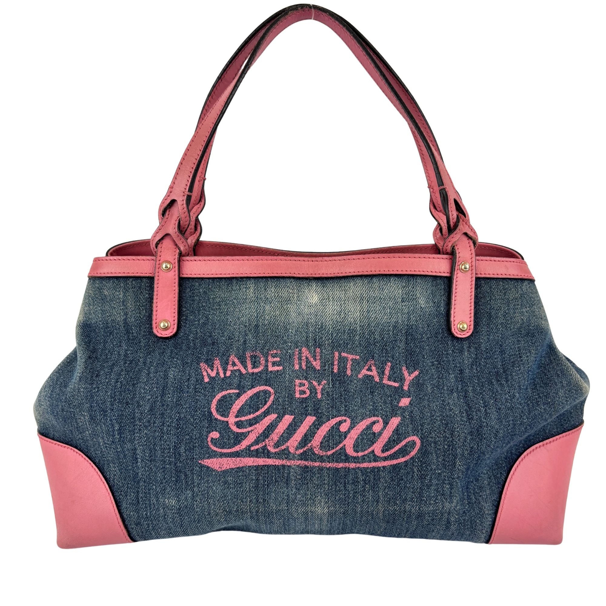 Craft Denim Tote Bag in Blue / Pink