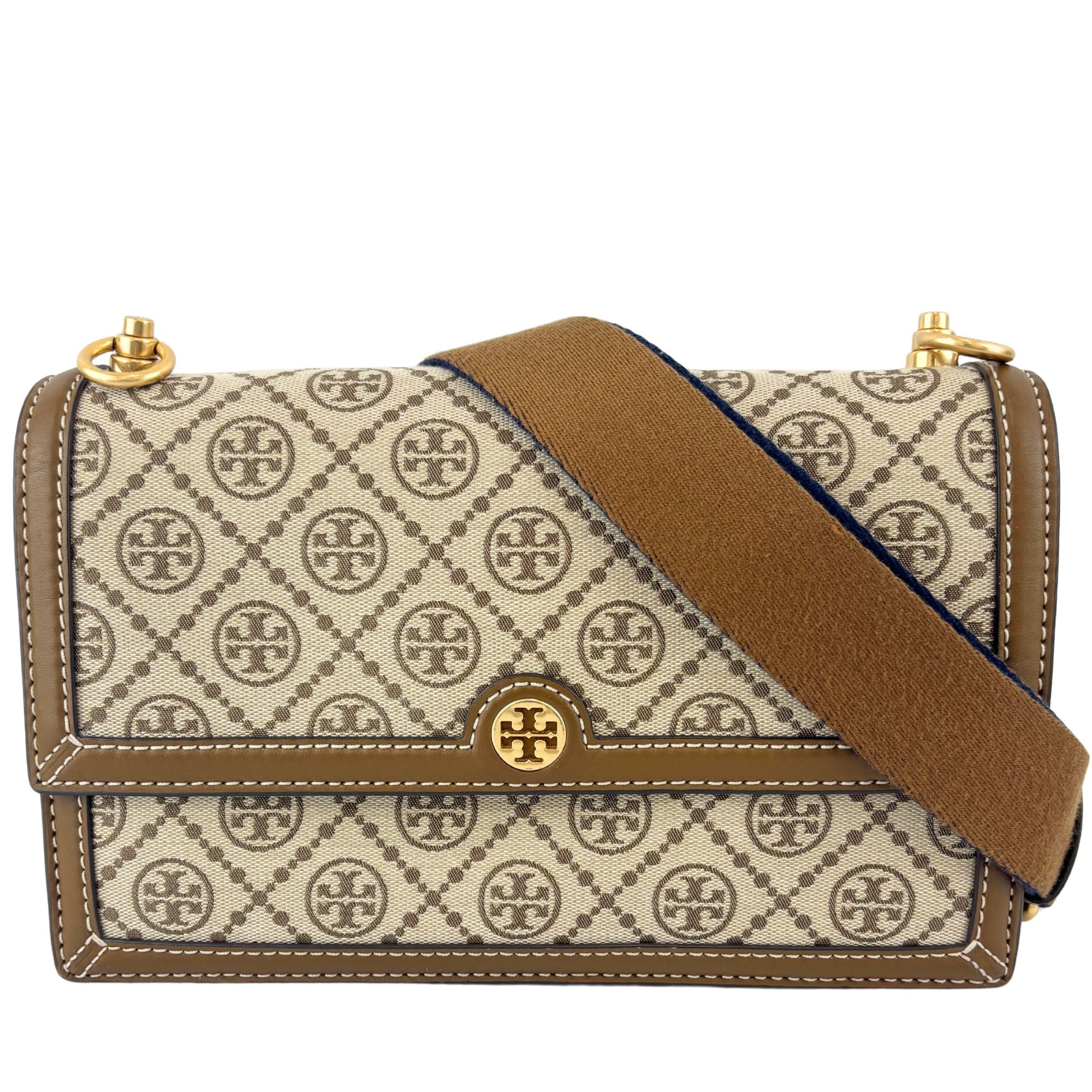 T Monogram Hazelnut Jacquard Shoulder Bag GHW