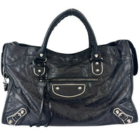 Metallic Edge City Bag in Black Lambskin SHW