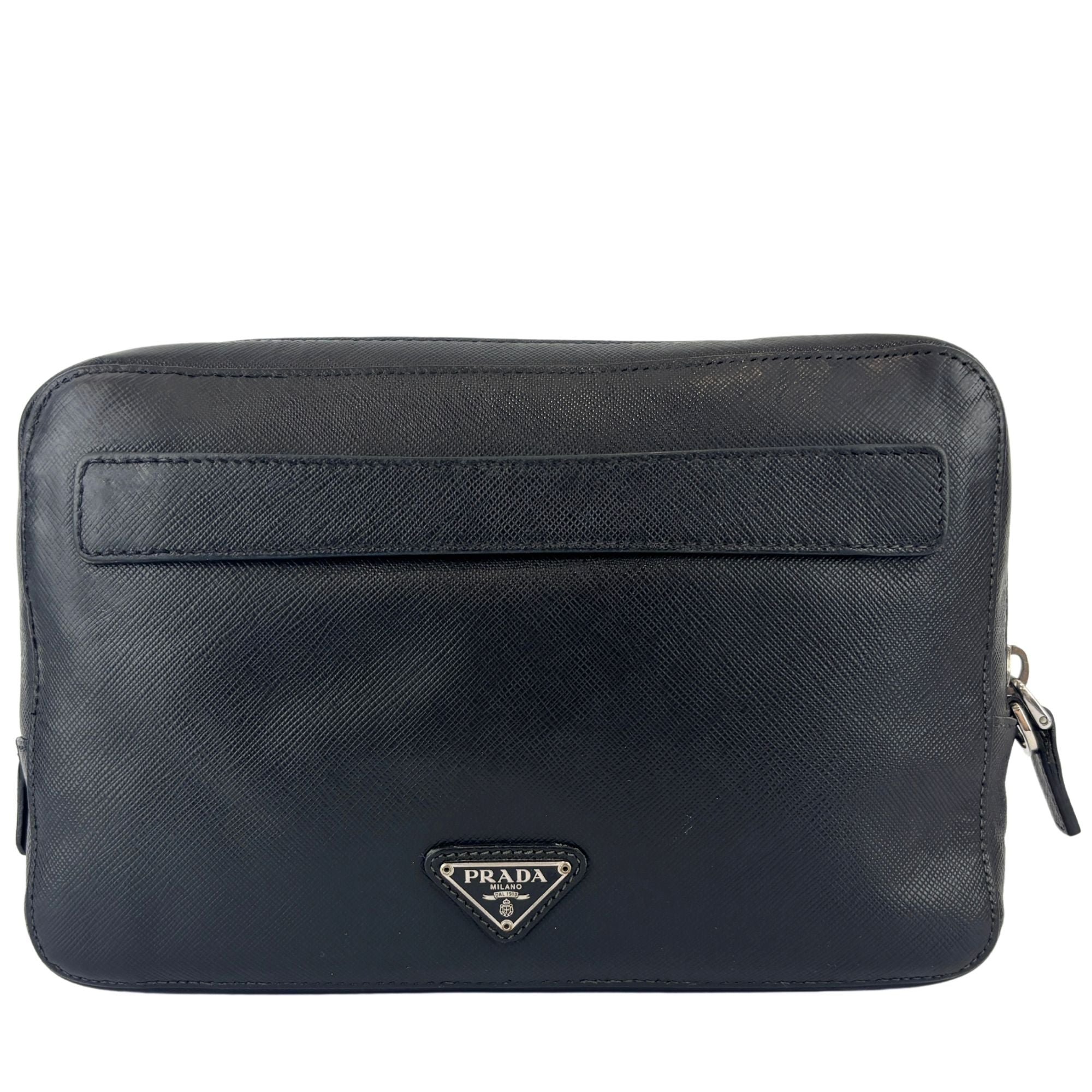 Black Saffiano Leather Portfolio Zip Clutch