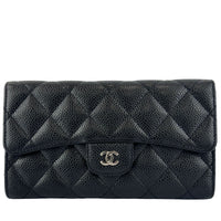 Black Caviar Quilted Classic Flap Wallet SHW