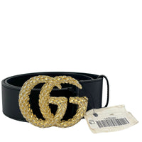 40mm Black Smooth Leather Wide Textured Double G Belt