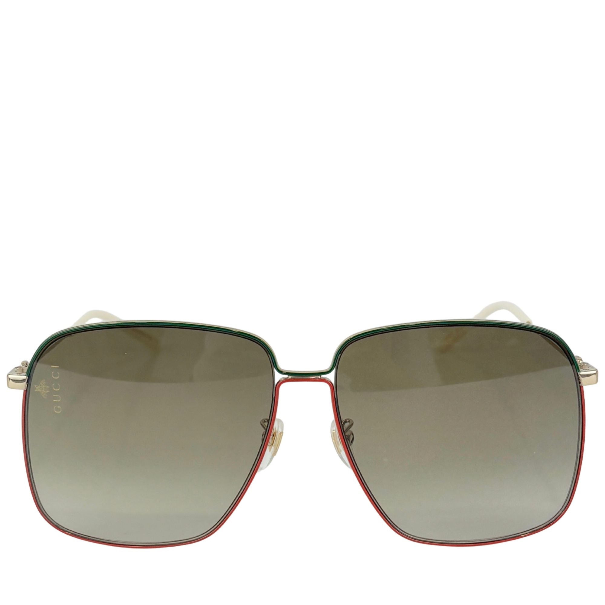 GG0394S Rectangular Metal Sunglasses in Green/Red with Gold Detail