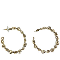 AB2674 White Woven Lambskin Gold Faux Pearl Chain Hoop Earrings