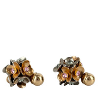 Silver & Gold Tone Rhinestone Tribal Flower Petals Earrings