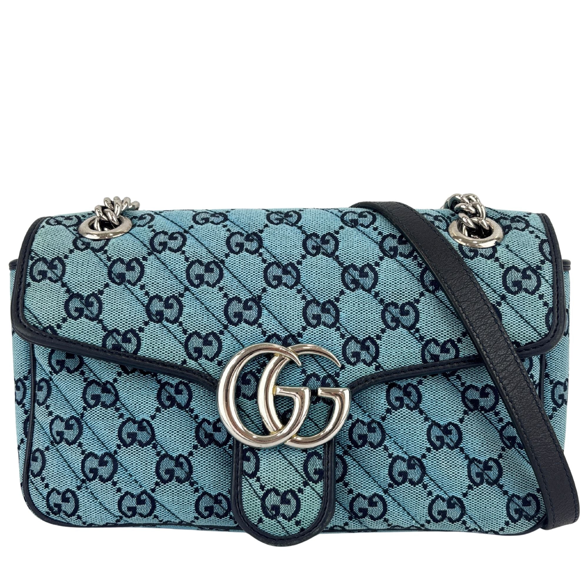 GG Marmont Small Canvas Shoulder Bag in Blue