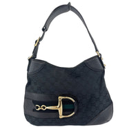 Web Horsebit GG Canvas Shoulder Bag Black