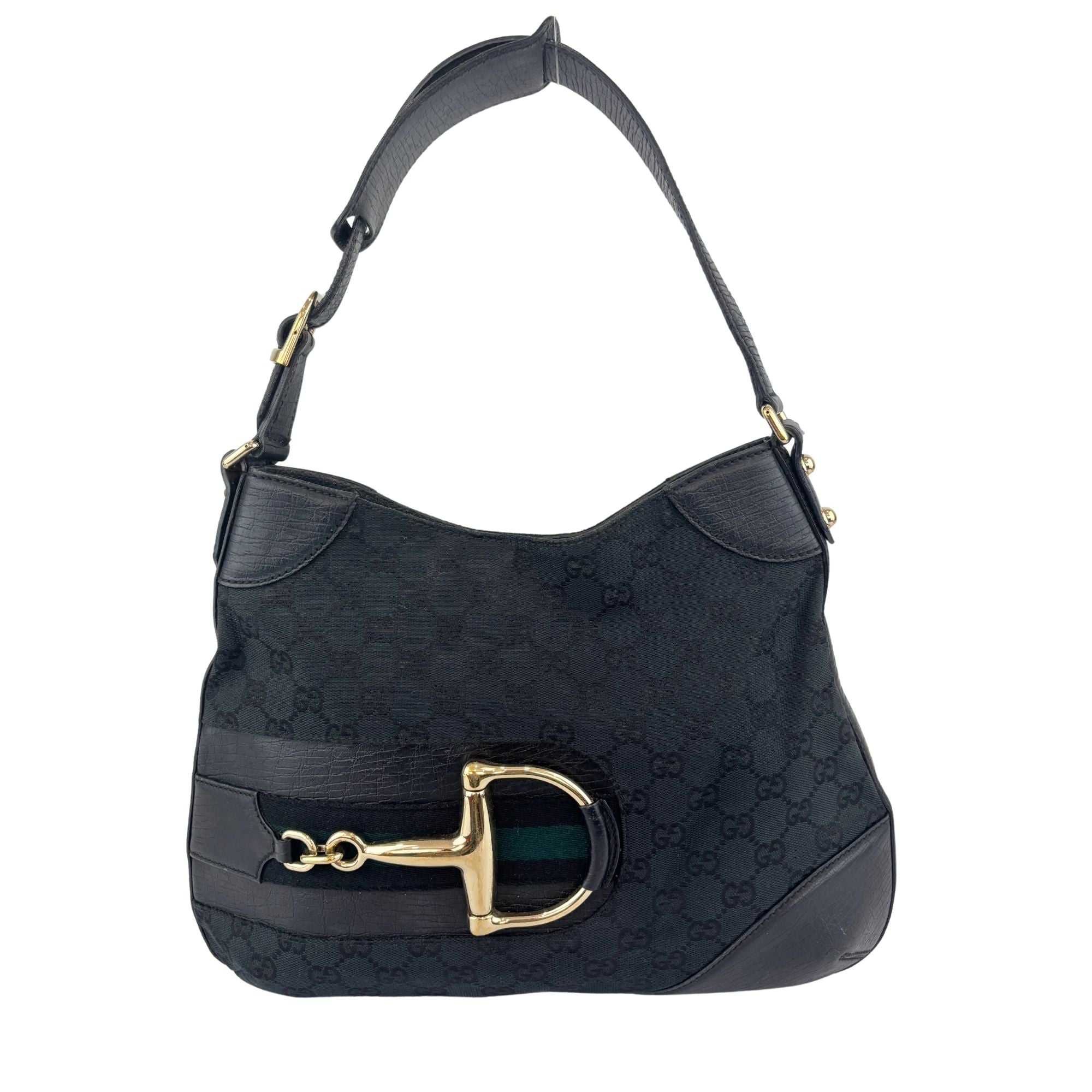 Web Horsebit GG Canvas Shoulder Bag Black