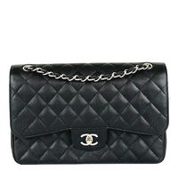 A58600 Black Caviar Classic Quilted Jumbo Double Flap SHW