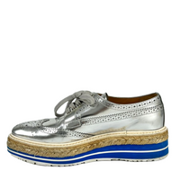 Metallic Silver Espadrille Jute Platform Oxford Brogue Size 37