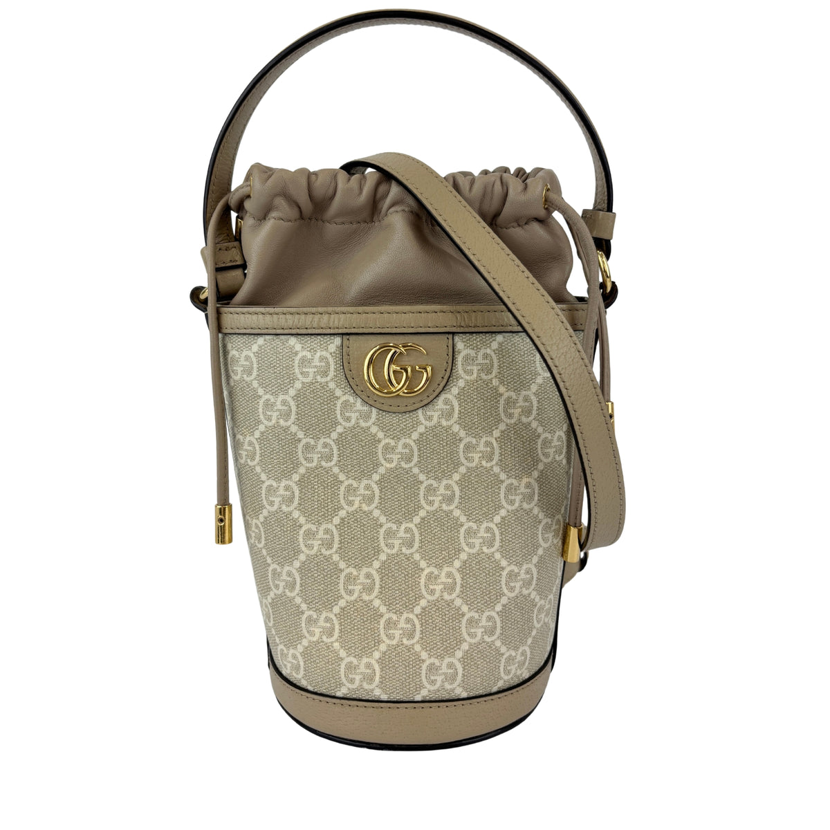 Ophidia GG Mini Bucket Bag in White/Beige