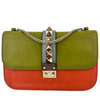 Rockstud Medium Glam Lock Flap Bag in Green / Orange / Brown