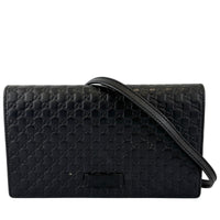 Micro Guccissima Flap Wallet on Chain in Black