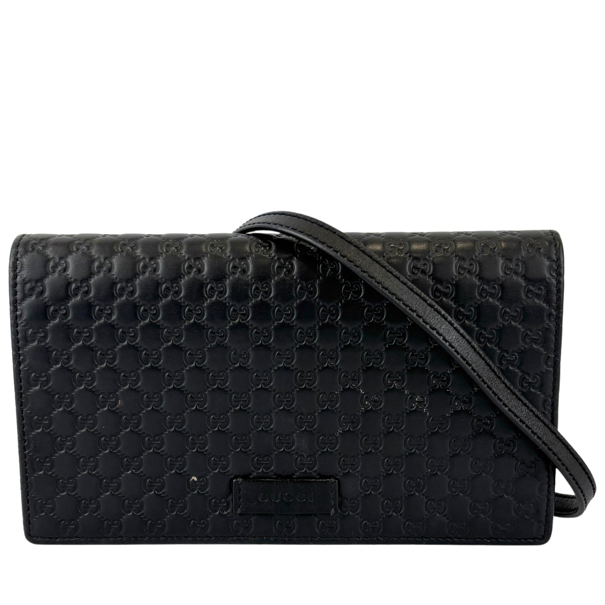 Micro Guccissima Flap Wallet on Chain in Black