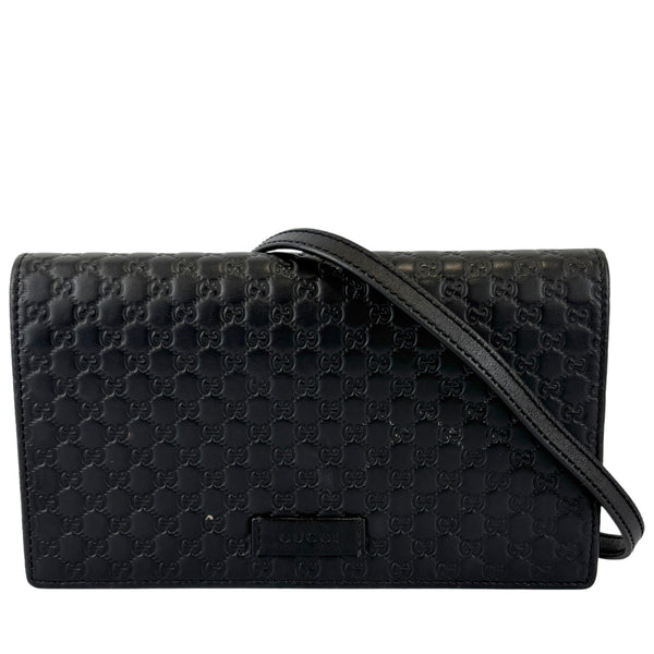 Micro Guccissima Flap Wallet on Chain in Black