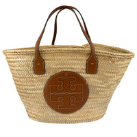 Large Leather Trimmed Raffia Ella Straw Basket Tote
