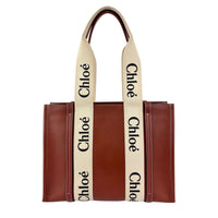 Calfskin Medium Woody Ribbon Tote in Sepia Brown