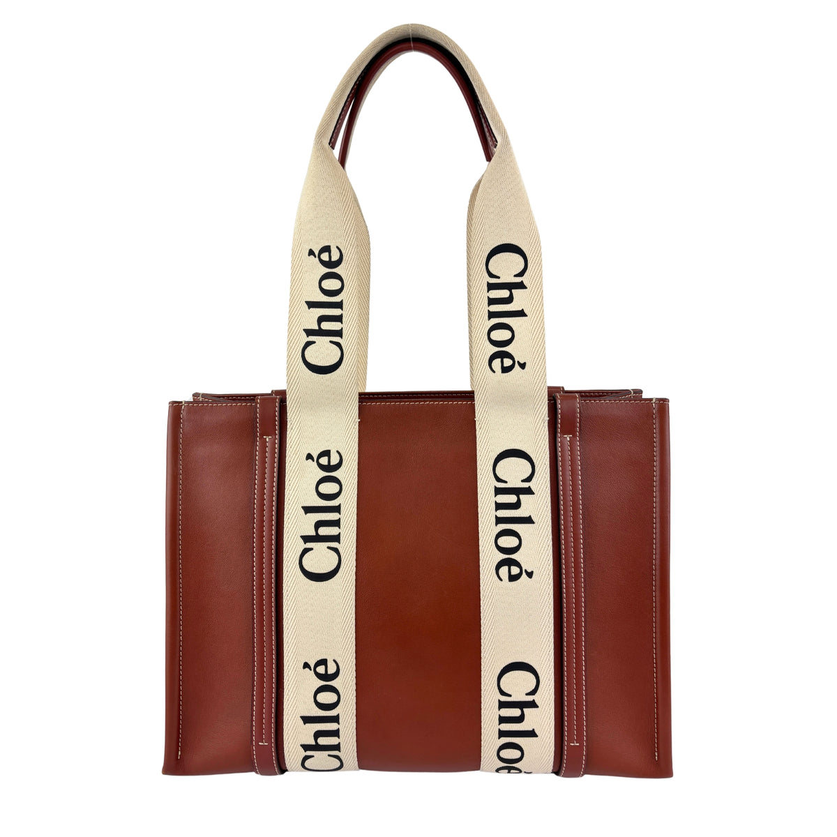 Calfskin Medium Woody Ribbon Tote in Sepia Brown