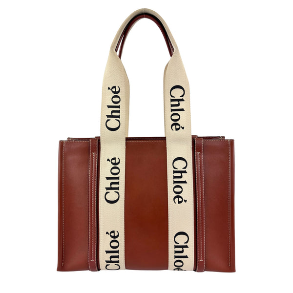 Calfskin Medium Woody Ribbon Tote in Sepia Brown