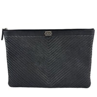 Boy Large O Case Chevron Caviar Clutch in Black