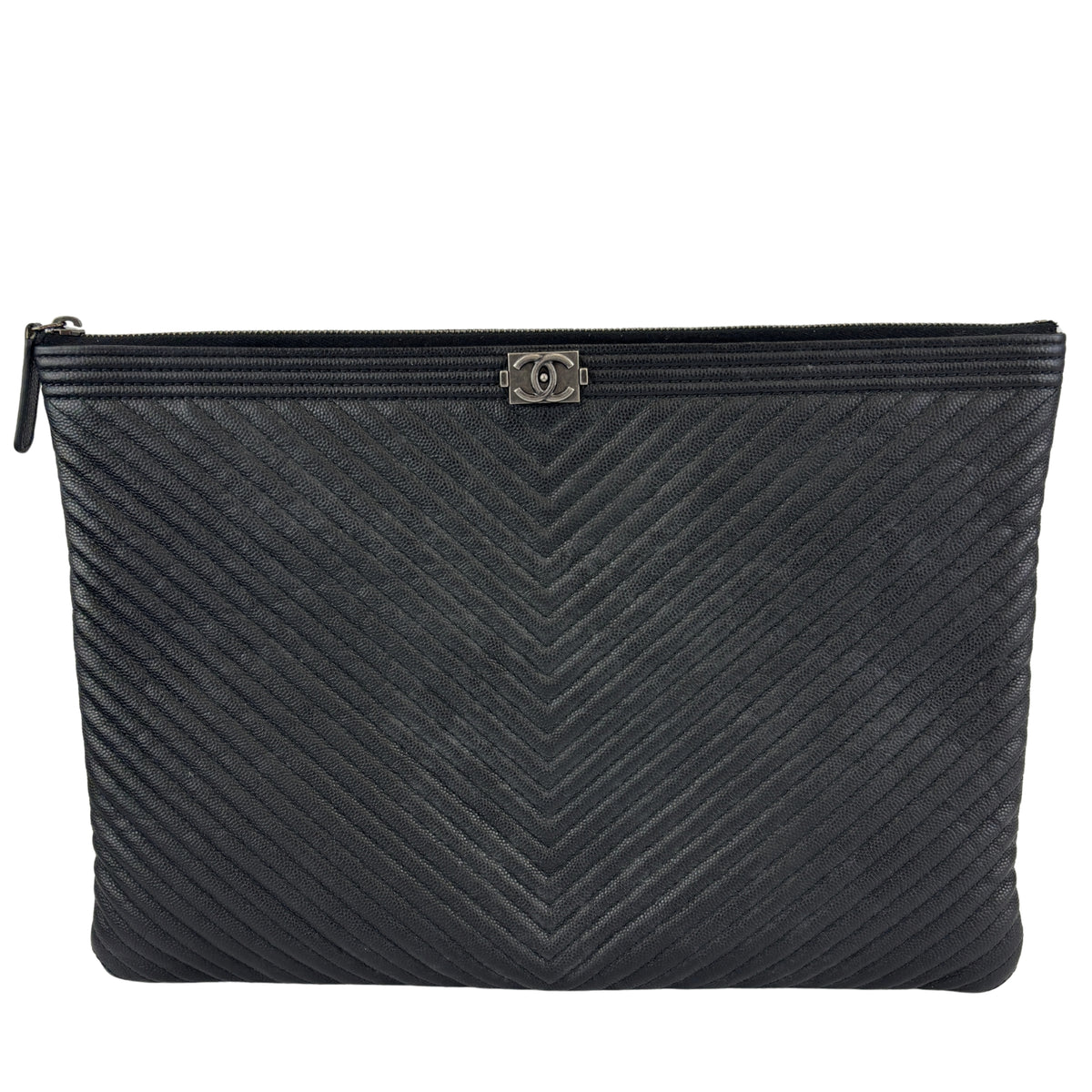 Boy Large O Case Chevron Caviar Clutch in Black