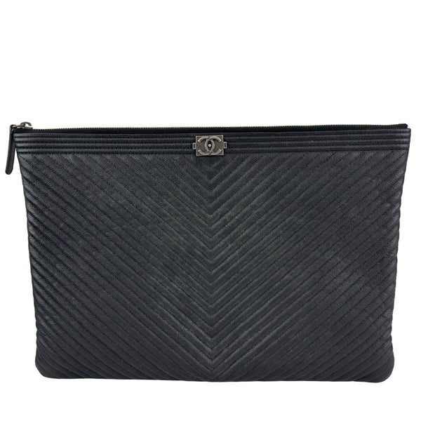 Boy Large O Case Chevron Caviar Clutch in Black