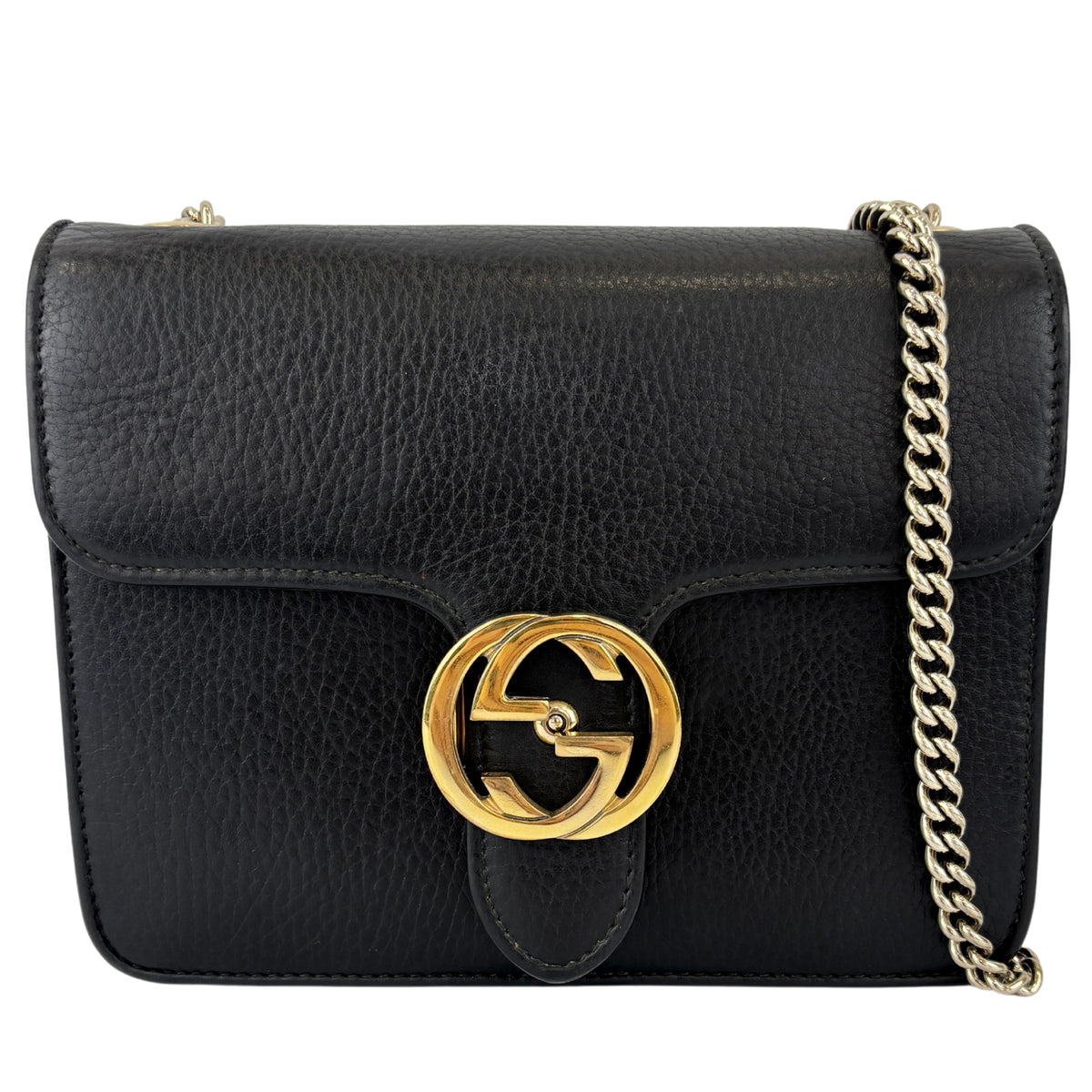 Interlocking G Shoulder Bag in Black Calfskin