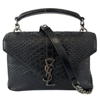 Medium College Bag in Black Python-Embossed Leather