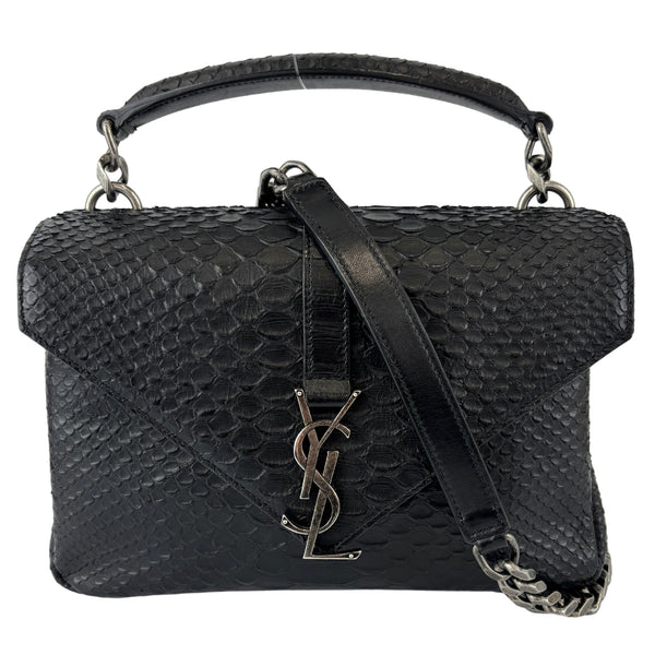 Medium College Bag in Black Python-Embossed Leather