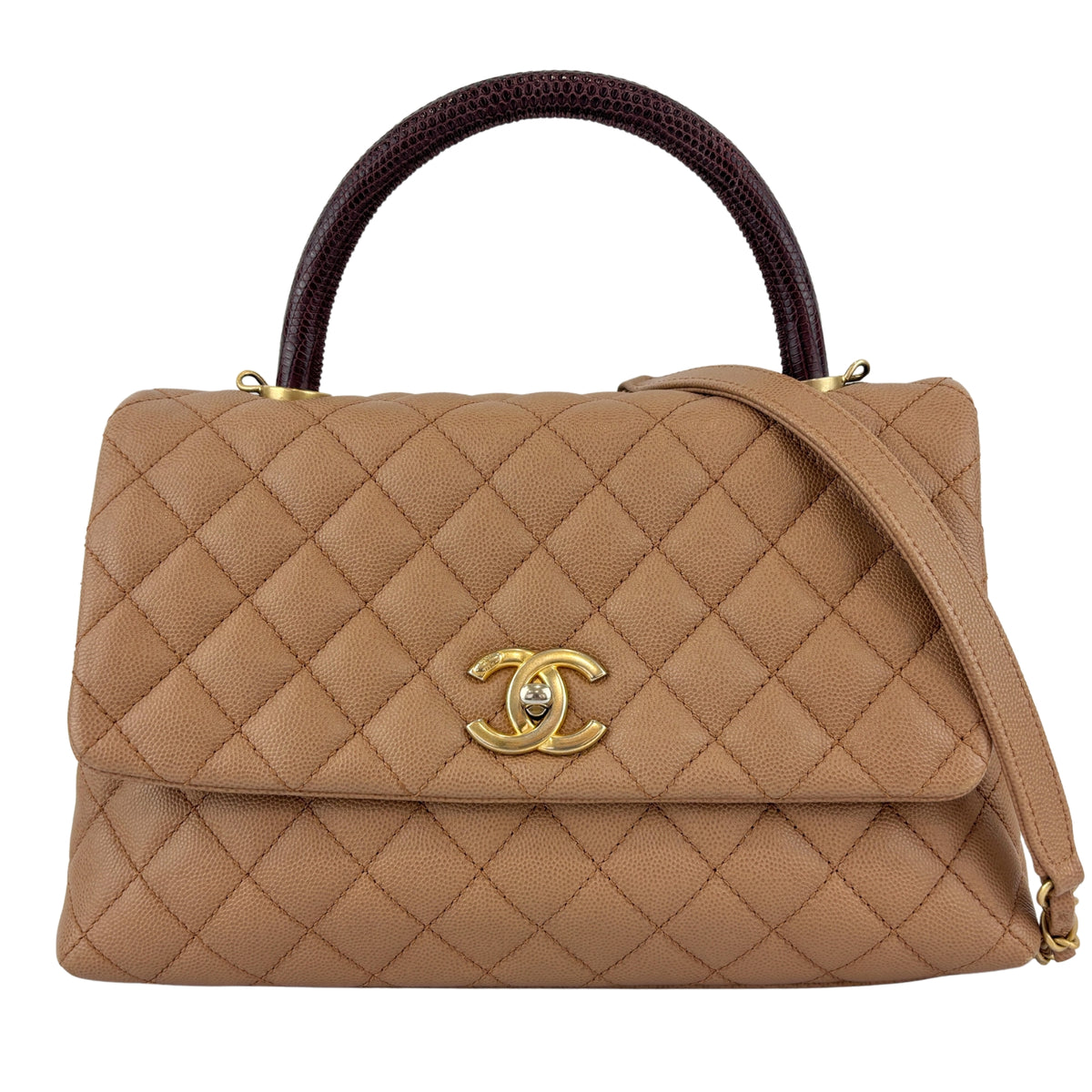 A92991 Coco Handle Medium 29cm in Brown Caviar with Lizard Handle GHW