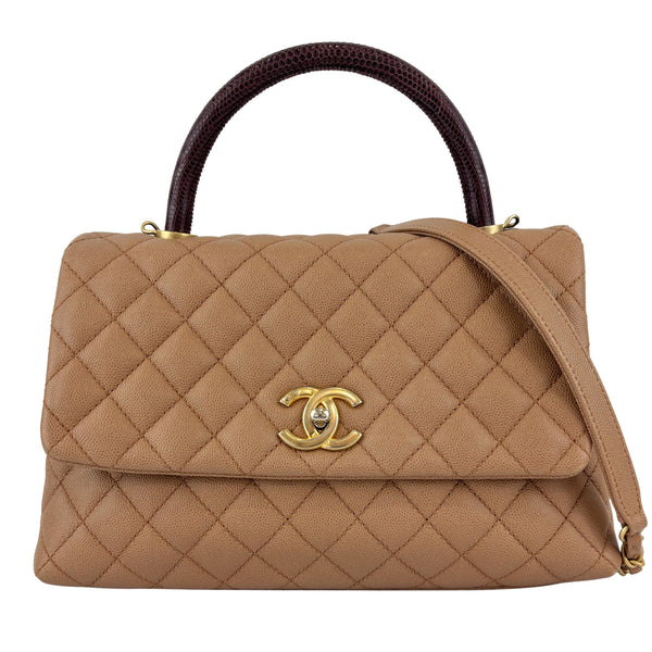 A92991 Coco Handle Medium 29cm in Brown Caviar with Lizard Handle GHW
