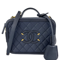 Medium Filigree Vanity Case in Navy Blue Quilted Caviar GHW