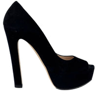 Black Suede Peep Toe Platform Pumps Size 37