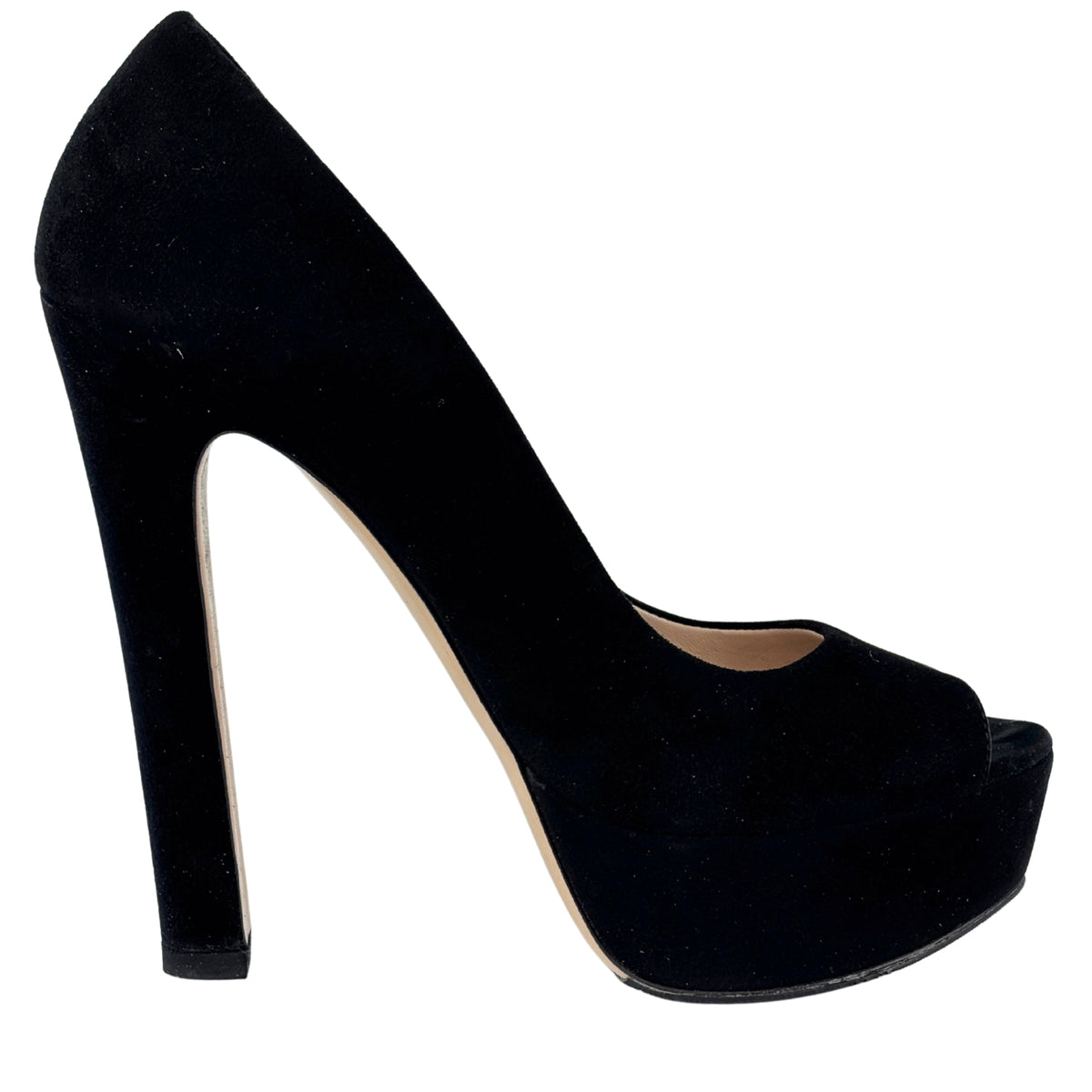 Black Suede Peep Toe Platform Pumps Size 37
