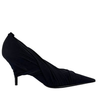 Jersey Black Crepe Drape Knife Pointed Pumps Size 38