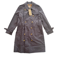 Kensington Cotton Blend Double Breasted Short Trench Coat in Mid Grey Size UK 8