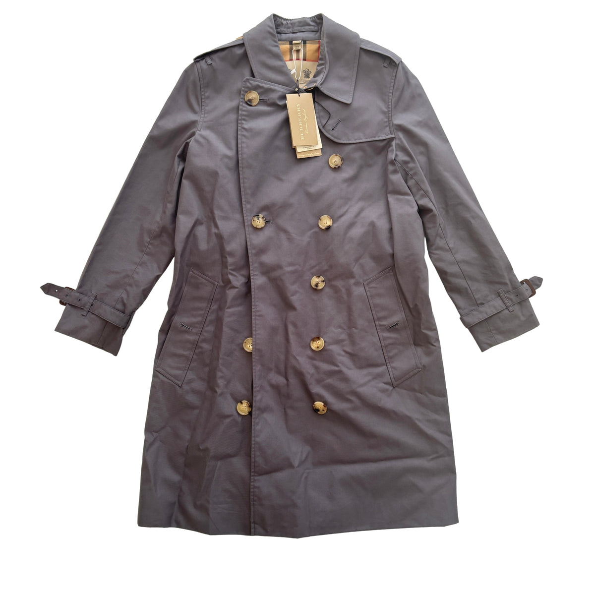 Kensington Cotton Blend Double Breasted Short Trench Coat in Mid Grey Size UK 8