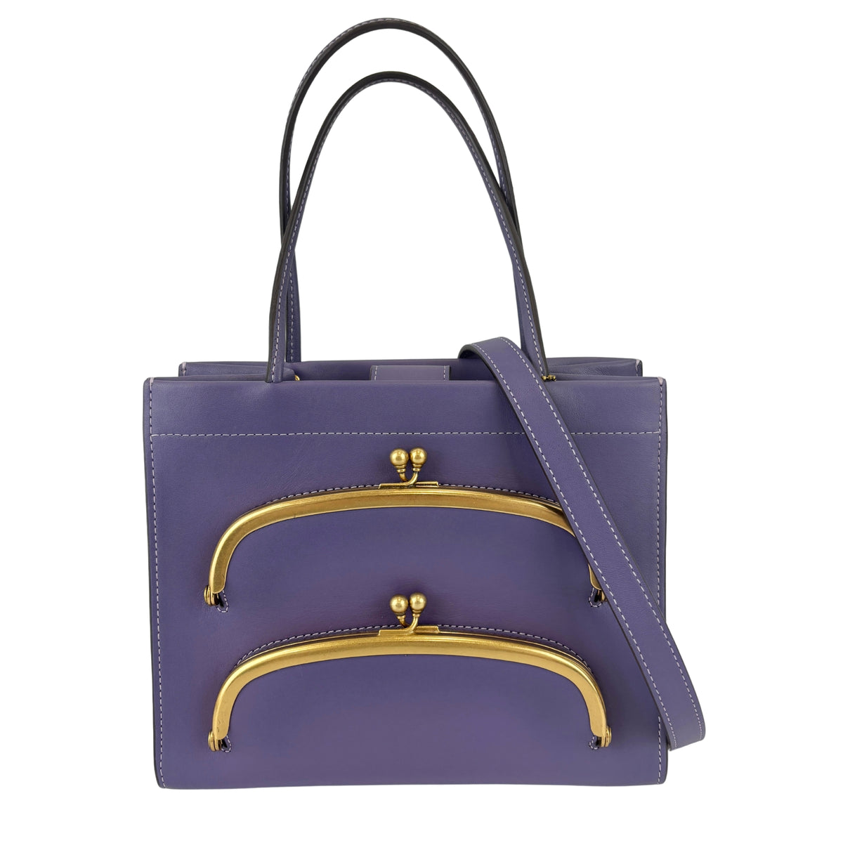 C9811 Cashin Carry Tote 22 Purple Double Kiss Lock Crossbody