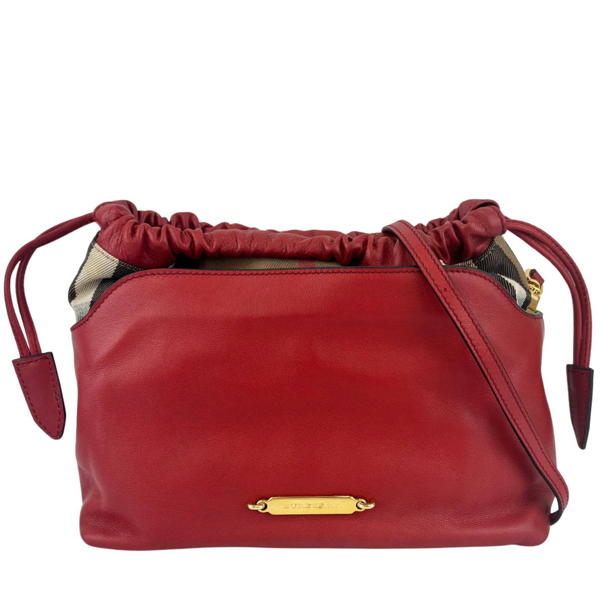 Military Red Leather & Bridle House Check Canvas Little Crush Crossbody