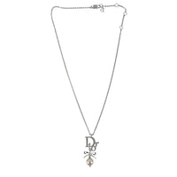 Crystal Pearl Dior Logo Necklace Silver