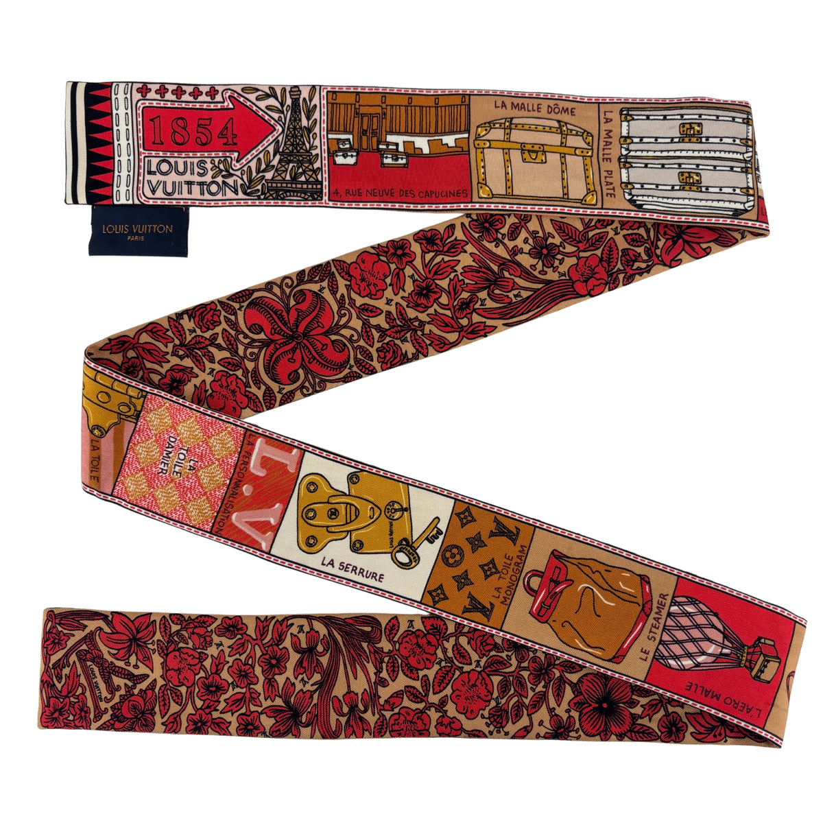 M70856 Red Brown Silk Jeu De Louis BB Bandeau Scarf