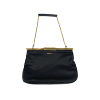 Black Satin / Leather Clutch Bag with Short Chain